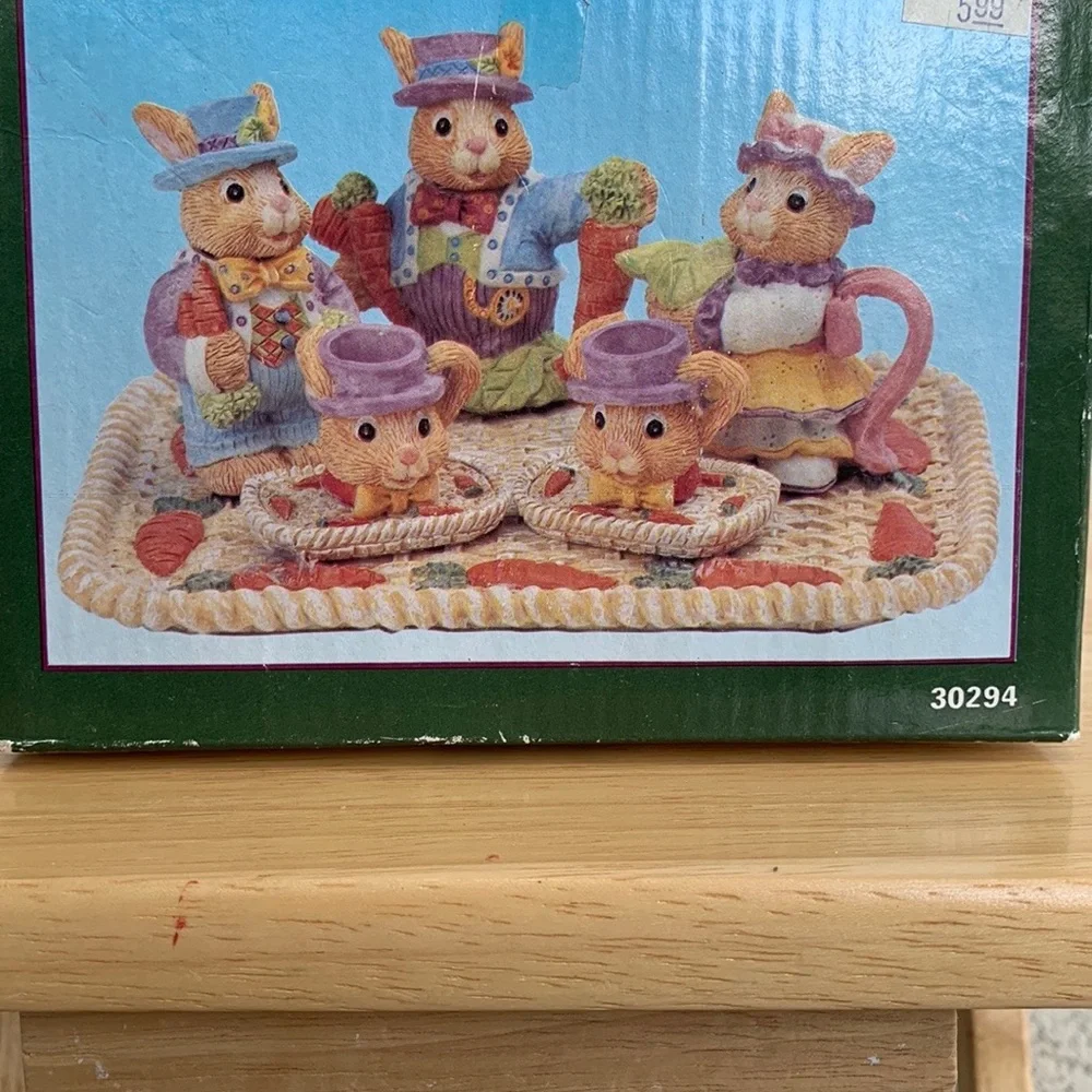 Vintage resin Rabbit Tea Set Collection   In original packaging. Whimsical decor